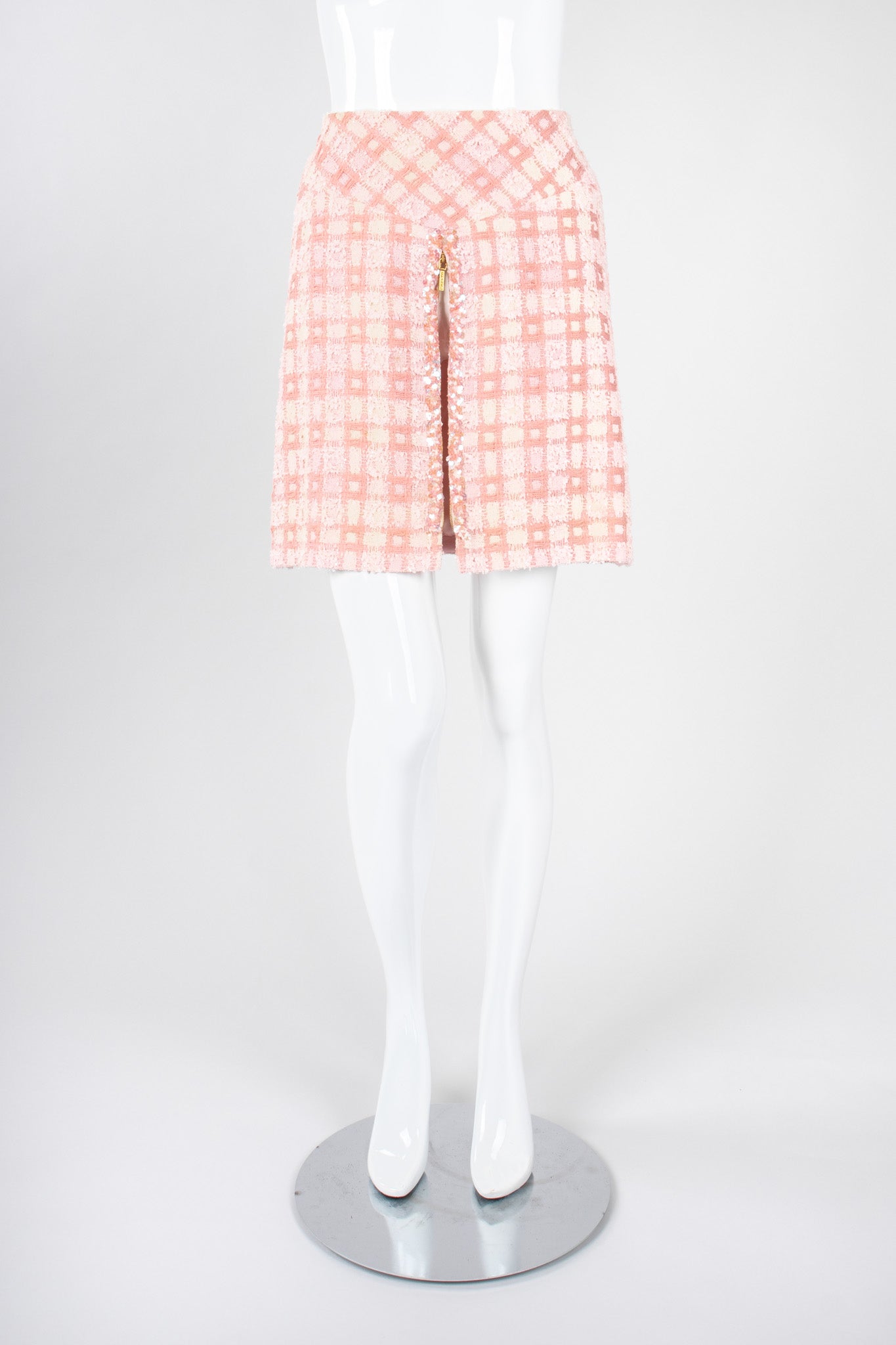 Recess Los Angeles Vintage 90s Chanel Pastel Pink Sparkle Tweed Jacket & Skirt Suit Set