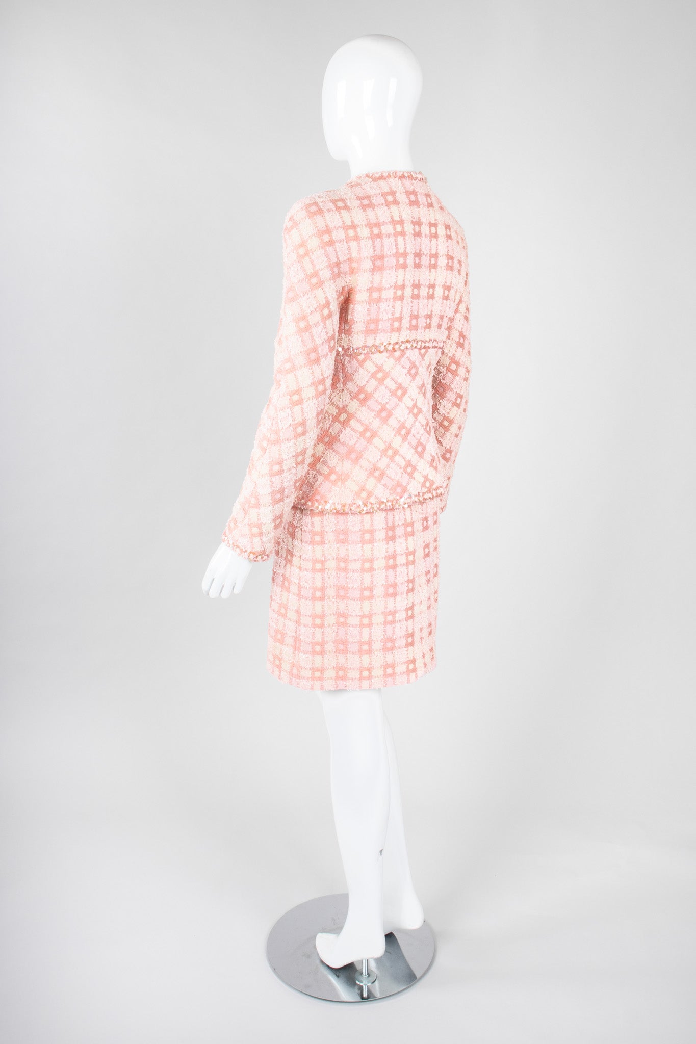 Recess Los Angeles Vintage 90s Chanel Pastel Pink Sparkle Tweed Jacket & Skirt Suit Set