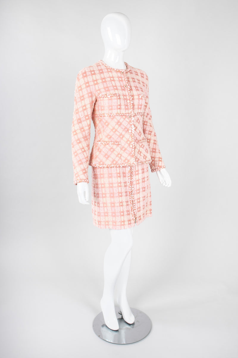 CHANEL Pink/Multicolor Plaid Front Button Dress Size F 36/US 4