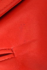 Vintage Chanel CC Logo Button Belted Red Leather Jacket front flap stains