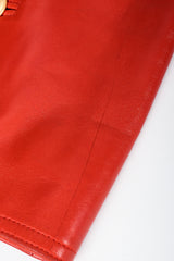 Vintage Chanel CC Logo Button Belted Red Leather Jacket scratch on L sleeve cuff