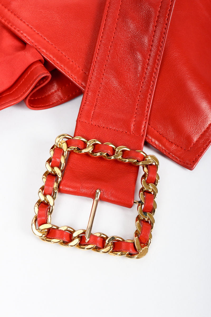 Vintage Chanel CC Logo Button Belted Red Leather Jacket belt