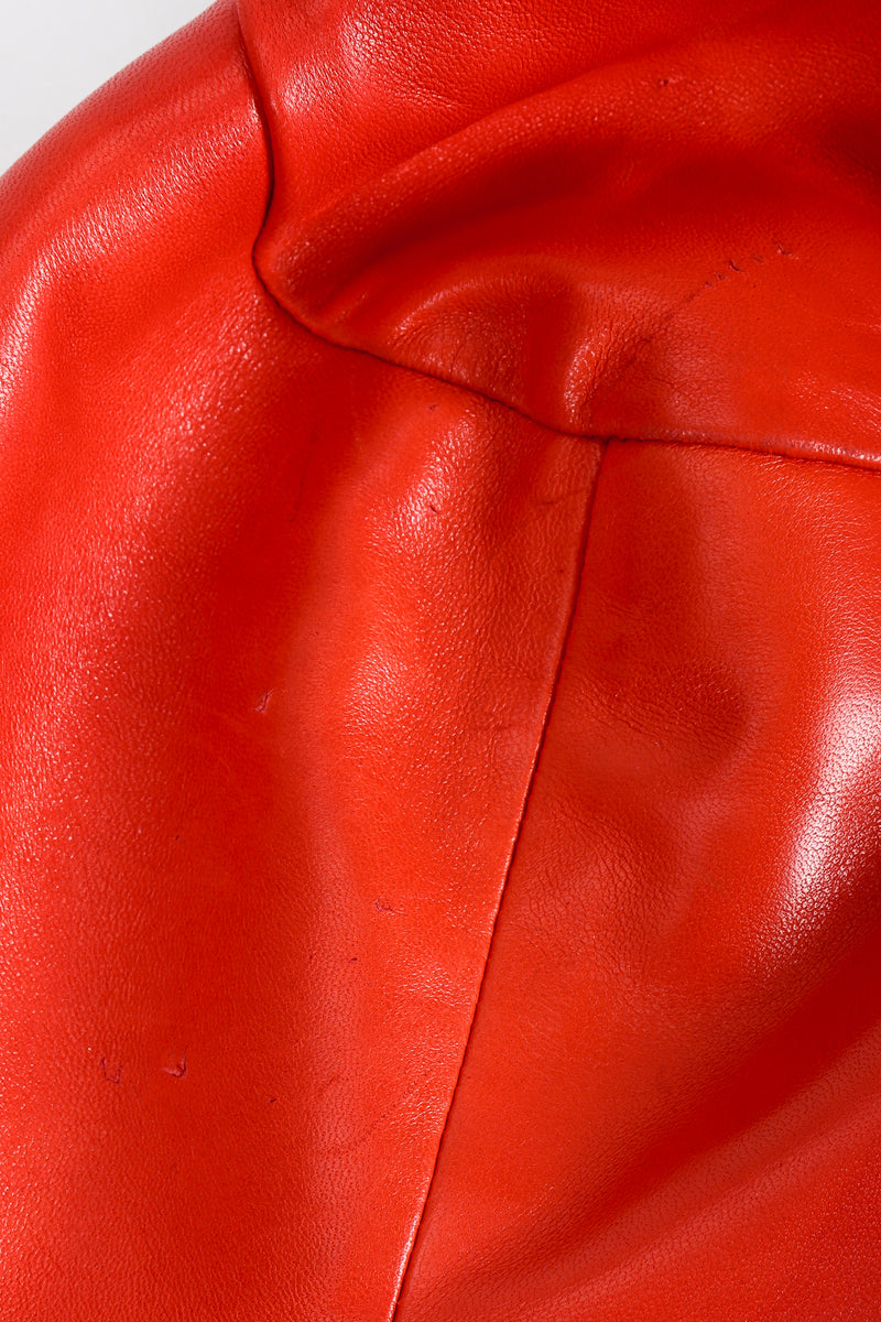 Vintage Chanel CC Logo Button Belted Red Leather Jacket shoulder wear