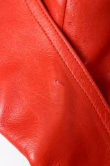Vintage Chanel CC Logo Button Belted Red Leather Jacket scratches