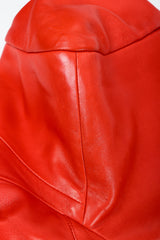 Vintage Chanel CC Logo Button Belted Red Leather Jacket shoulder wear