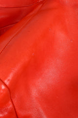 Vintage Chanel CC Logo Button Belted Red Leather Jacket scratches on top L shoulder