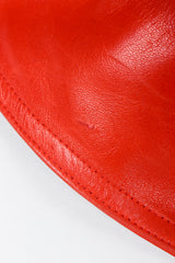 Vintage Chanel CC Logo Button Belted Red Leather Jacket scratch