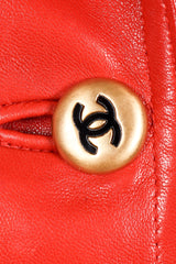 Vintage Chanel CC Logo Button Belted Red Leather Jacket Button Detail