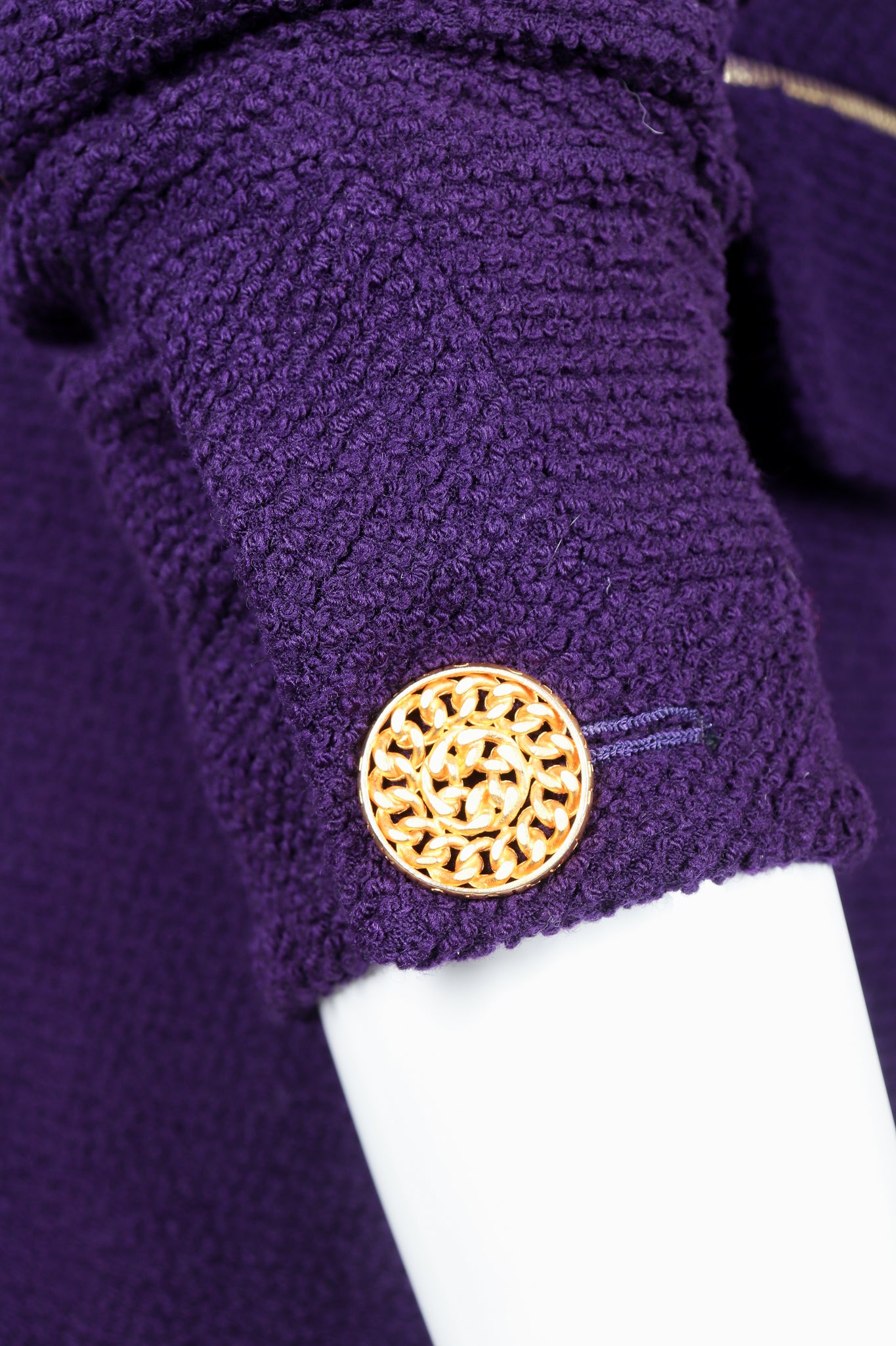 Vintage Chanel Zipper Hardware Bouclé Jacket Curb Chain Button detail