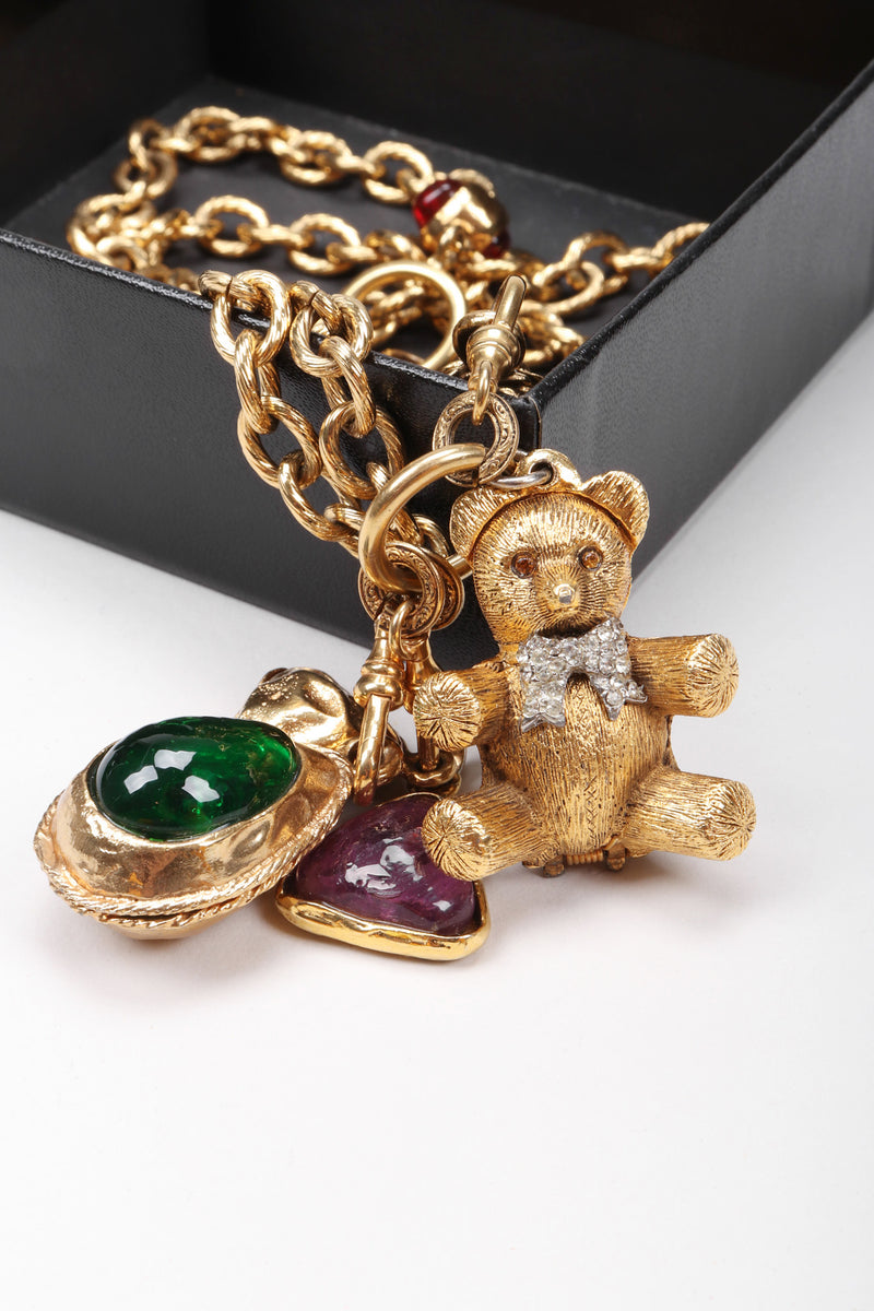 Recess Los Angeles Vintage Chanel Gripoix Teddy Bear Locket Snuff Charm Necklace