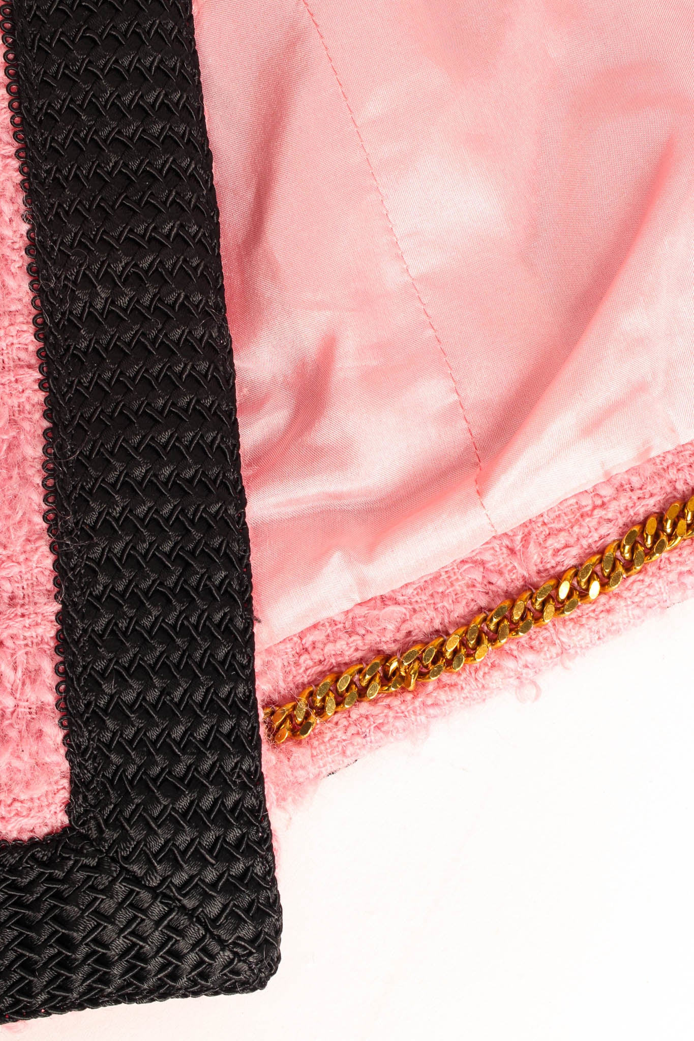 Vintage Chanel Boucle Jacket & Skirt Set Closeup Chain at Recess LA