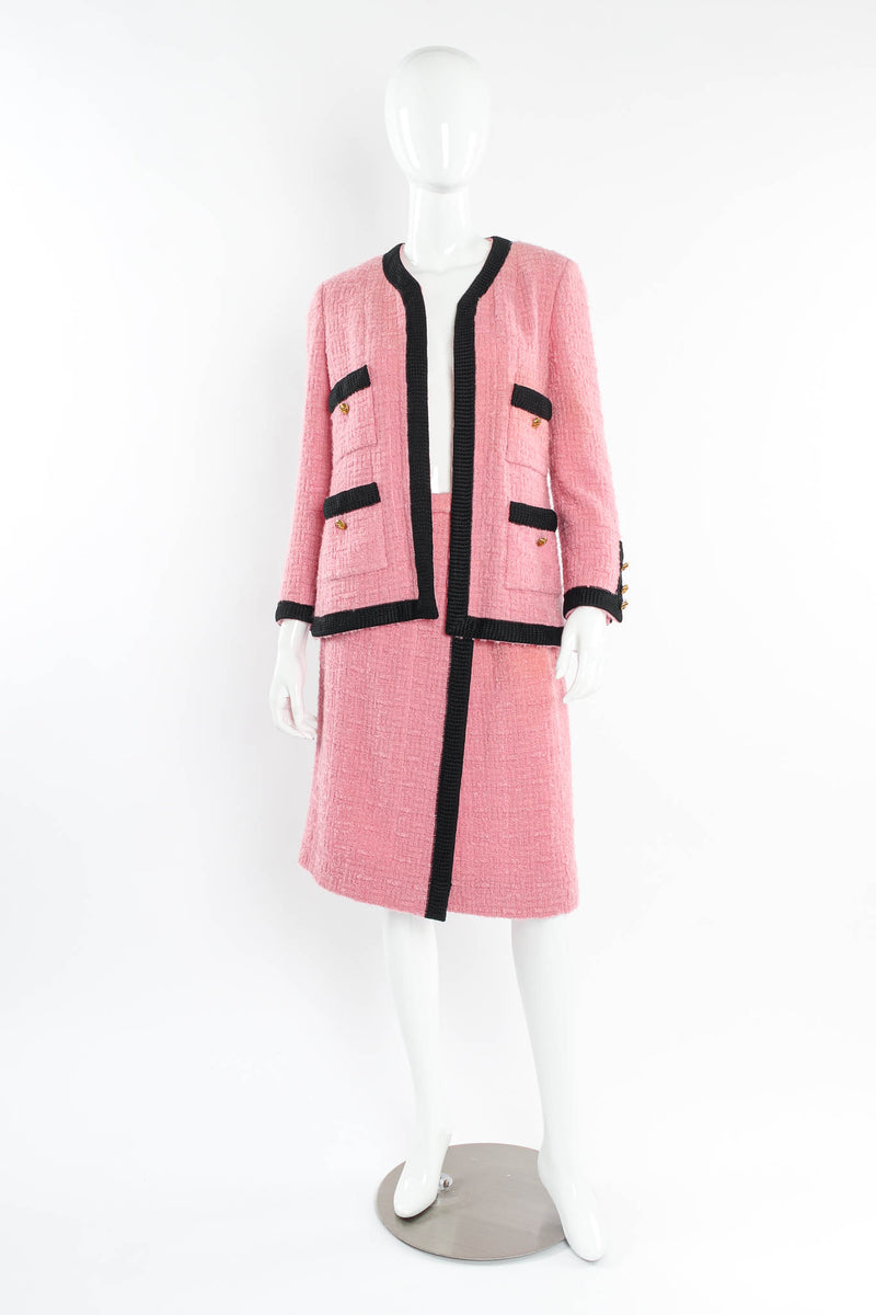 Vintage Chanel Boucle Jacket & Skirt Set on Mannequin Front at Recess LA