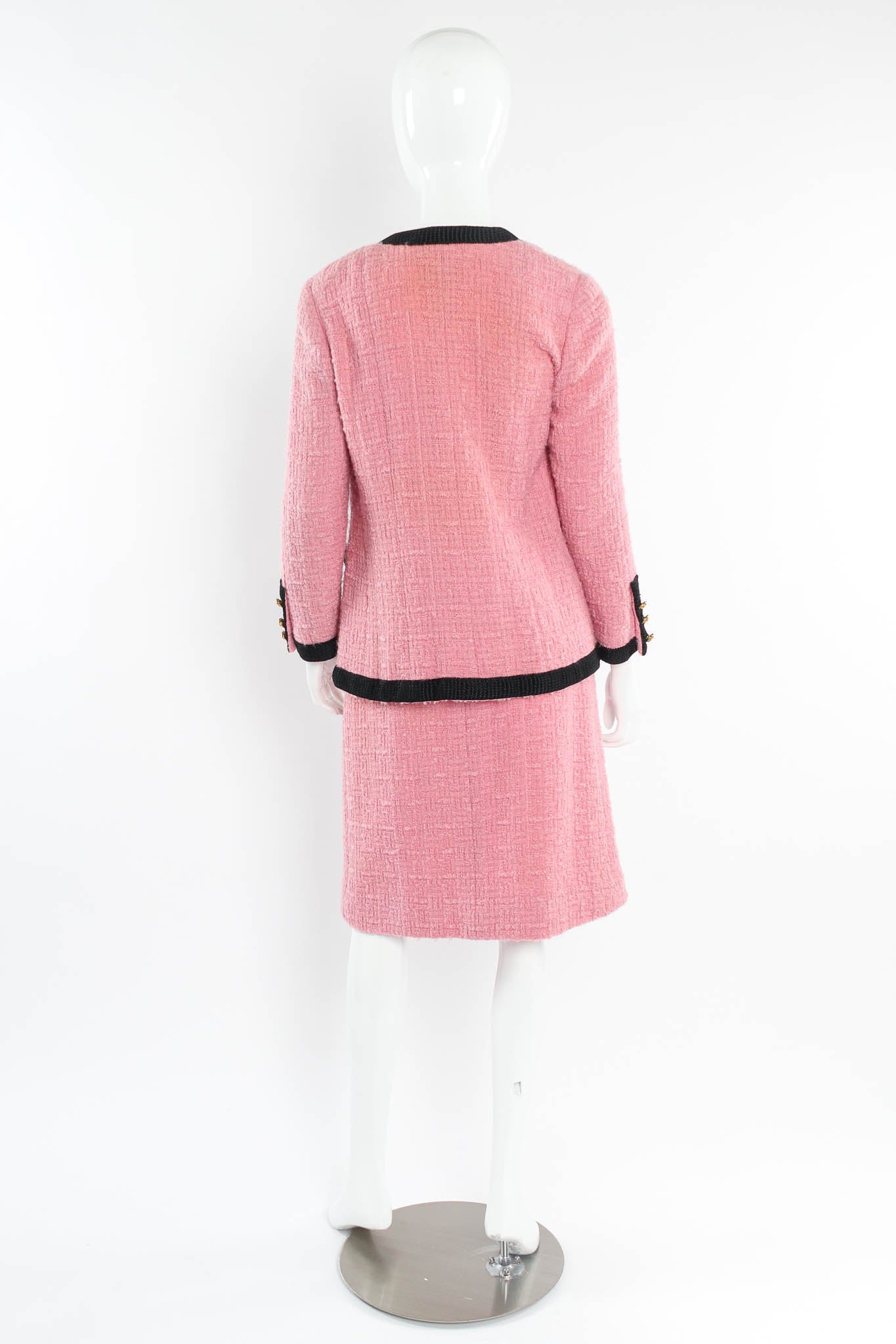 Vintage Chanel Boucle Jacket & Skirt Set on Mannequin Back at Recess LA