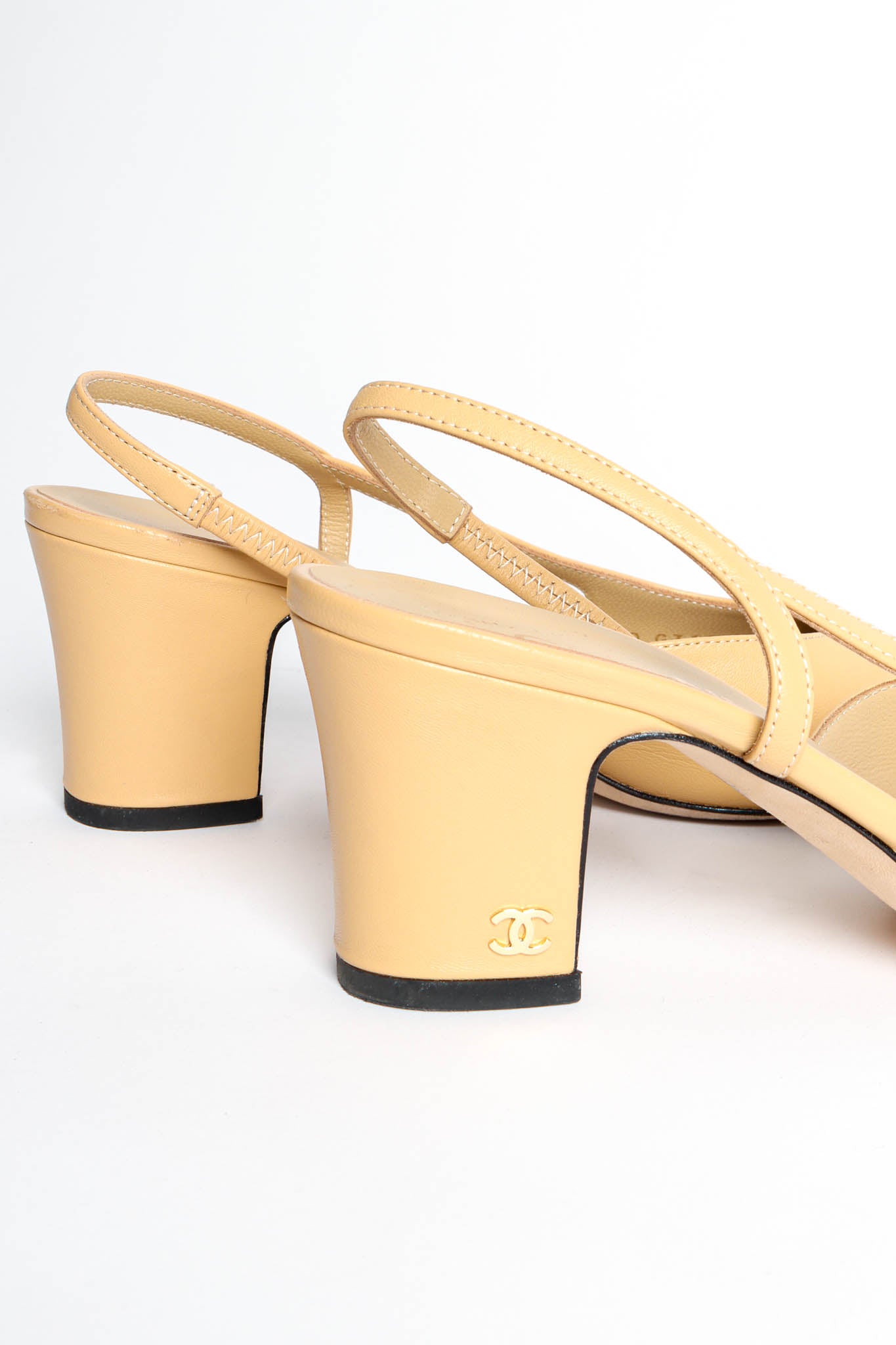 Vintage Chanel Leather Grosgrain Cap Toe Slingback Heels cap toe signed heels @ Recess Los Angeles