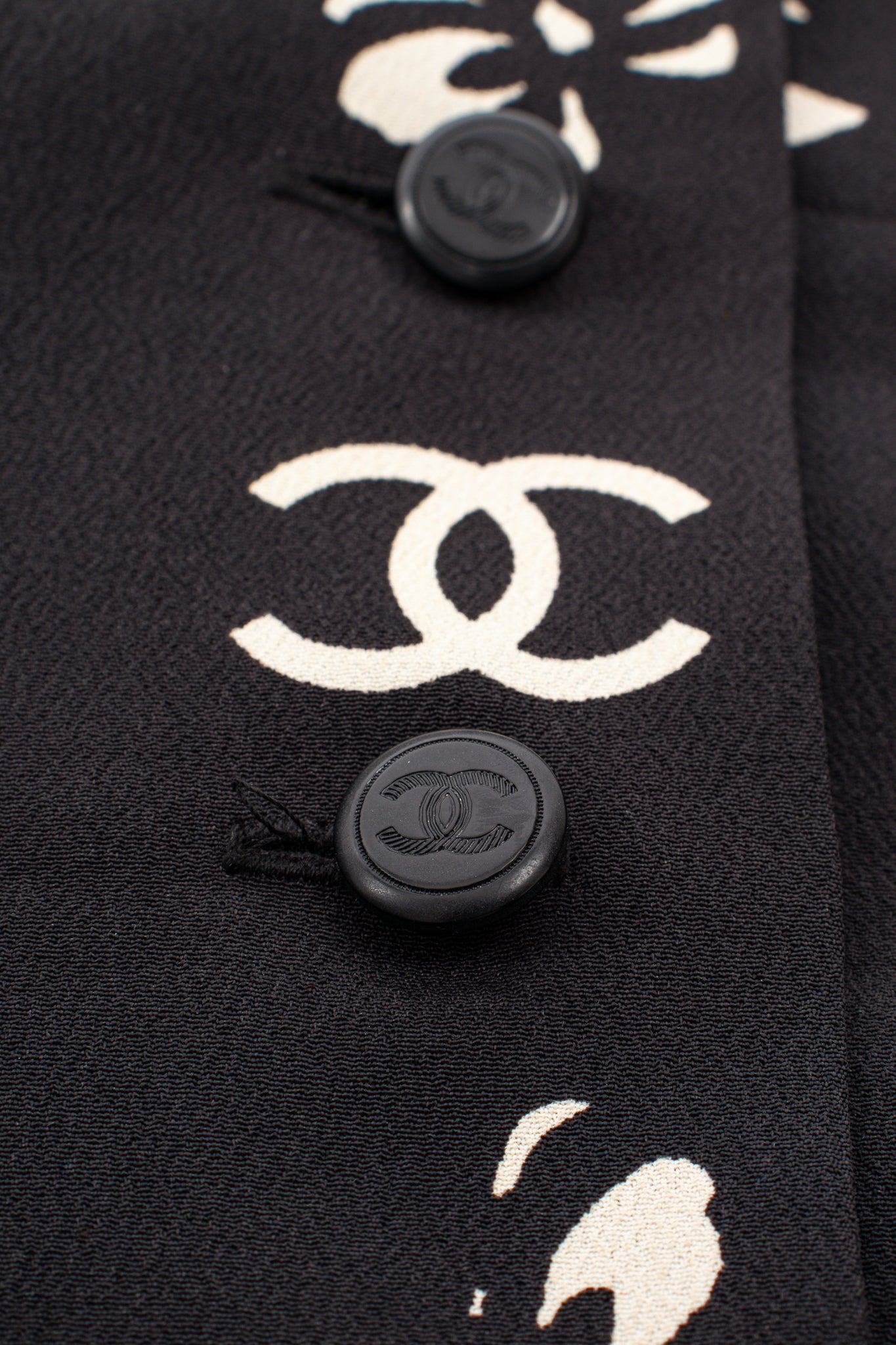 Vintage Chanel 1997 Cruise Bow Butterfly CC Logo Print Dress button detail @ Recess LA