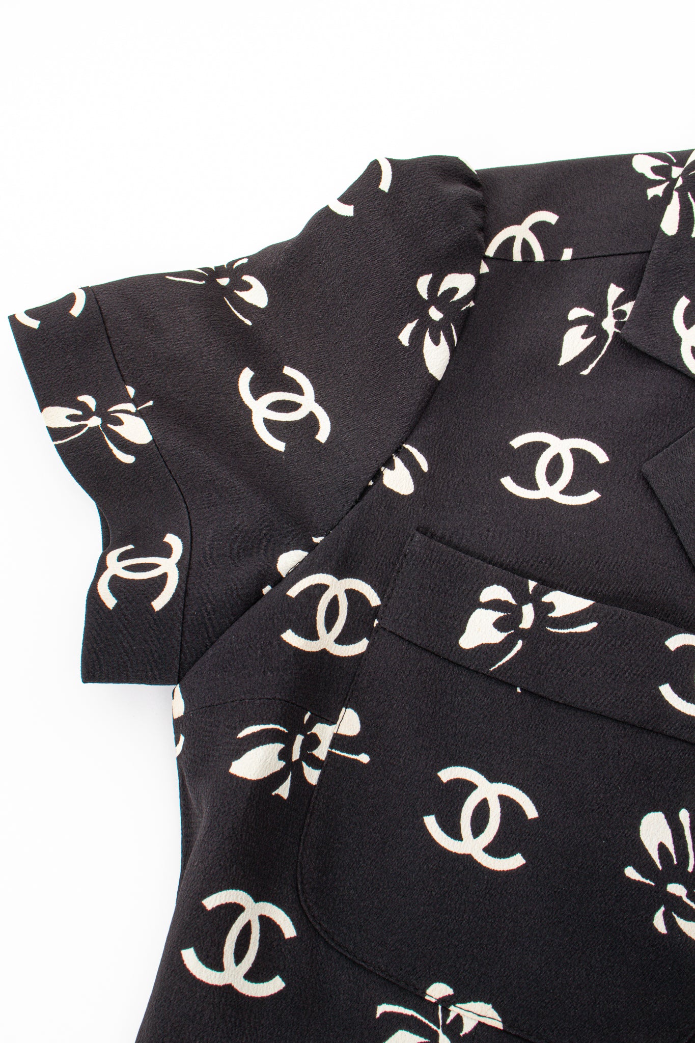 Vintage Chanel 1997 Cruise Bow Butterfly CC Logo Print Dress underarm wear @ Recess LA
