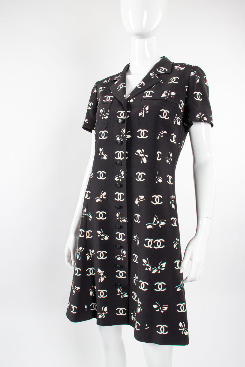 classic chanel dress Vintage Chanel 1997 Cruise Bow Butterfly CC Logo Print Dress – Recess