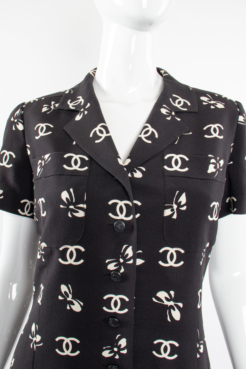Vintage Chanel 1997 Cruise Bow Butterfly CC Logo Print Dress on mannequin collar @ Recess LA