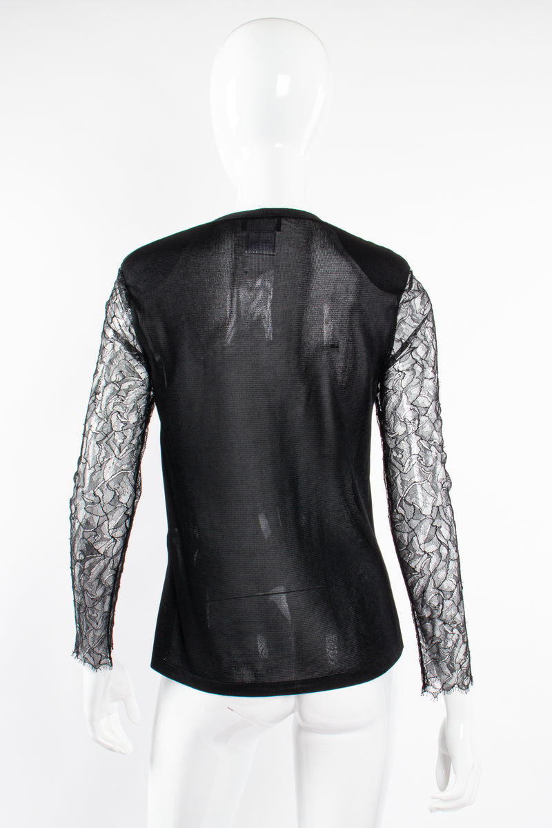 Vintage Chanel 2000T Chantilly Lace Sleeve Knit Cardigan on Mannequin back at Recess Los Angeles