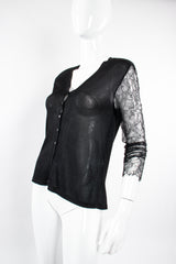 Vintage Chanel 2000T Chantilly Lace Sleeve Knit Cardigan on Mannequin angle at Recess Los Angeles