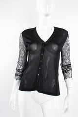 Vintage Chanel 2000T Chantilly Lace Sleeve Knit Cardigan on Mannequin front at Recess Los Angeles