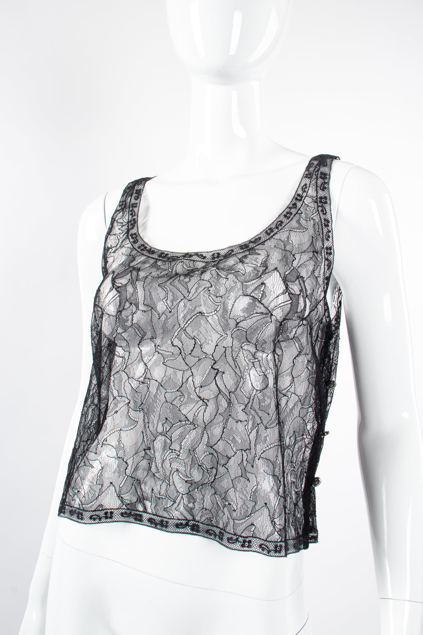 Vintage Chanel 2000T Chantilly Lace Boxy Tank on Mannequin front crop at Recess Los Angeles
