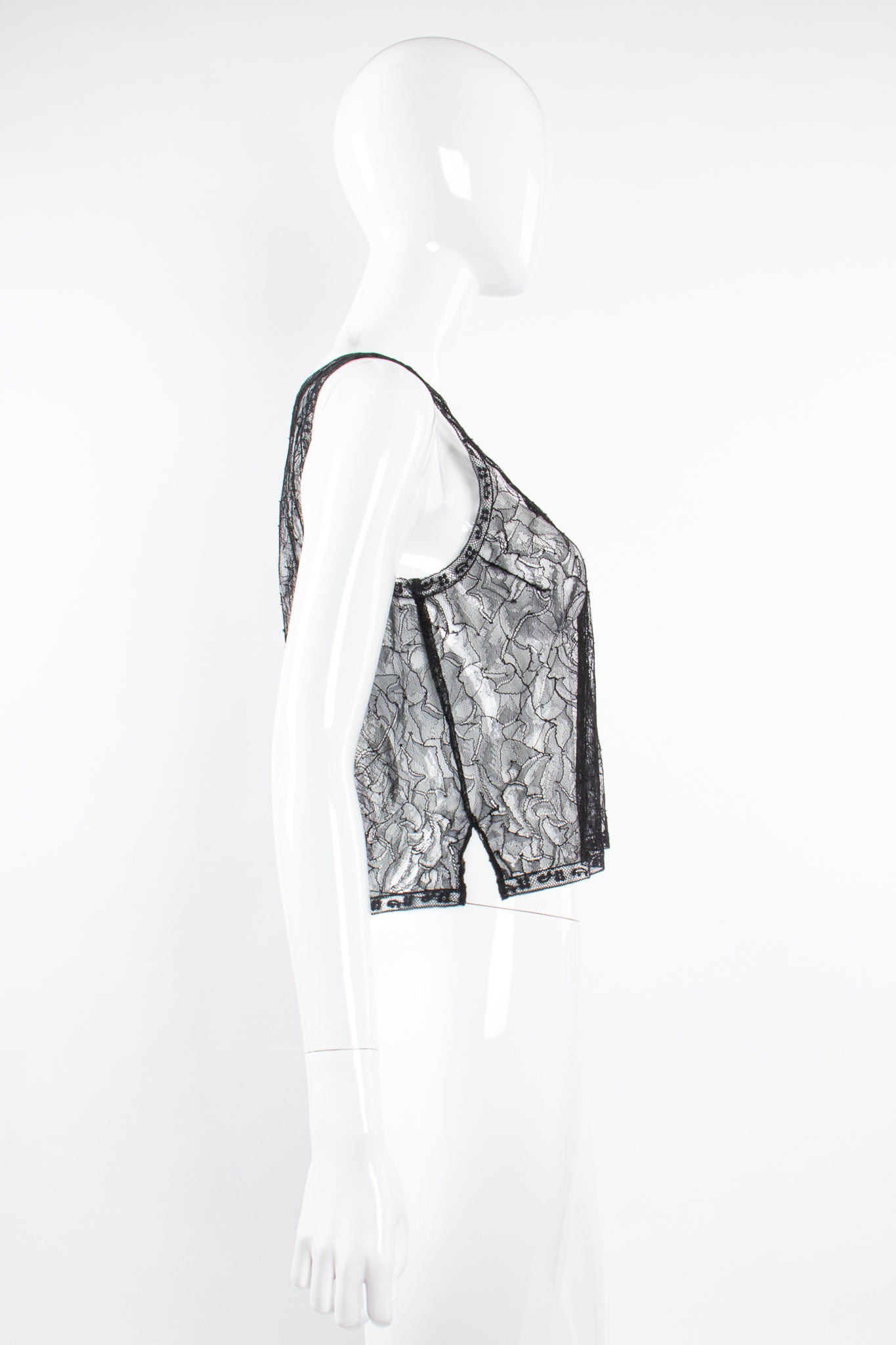 Vintage Chanel 2000T Chantilly Lace Boxy Tank on Mannequin side at Recess Los Angeles