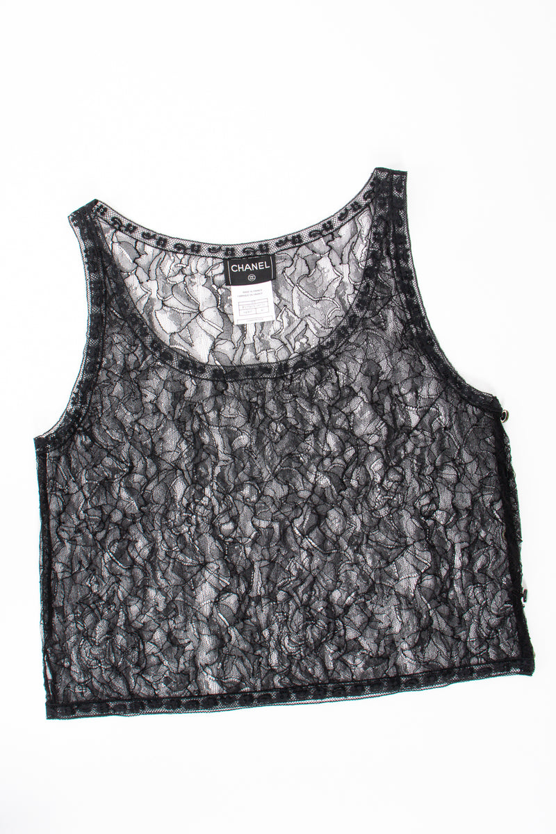 Chanel Black/White Cotton Blend Lace Sleeveless Top Size 2/36