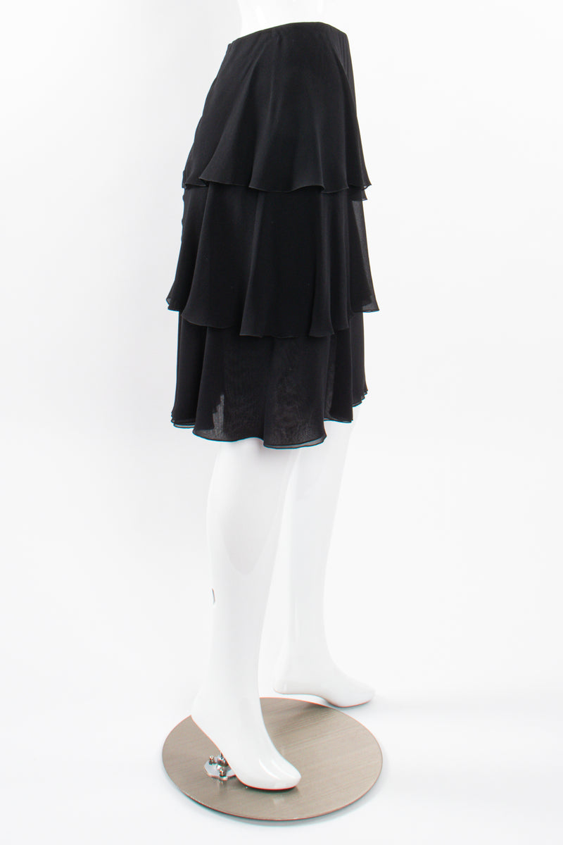 Vintage Chanel Chiffon Tiered Flounce Skirt on Mannequin side at Recess Los Angeles