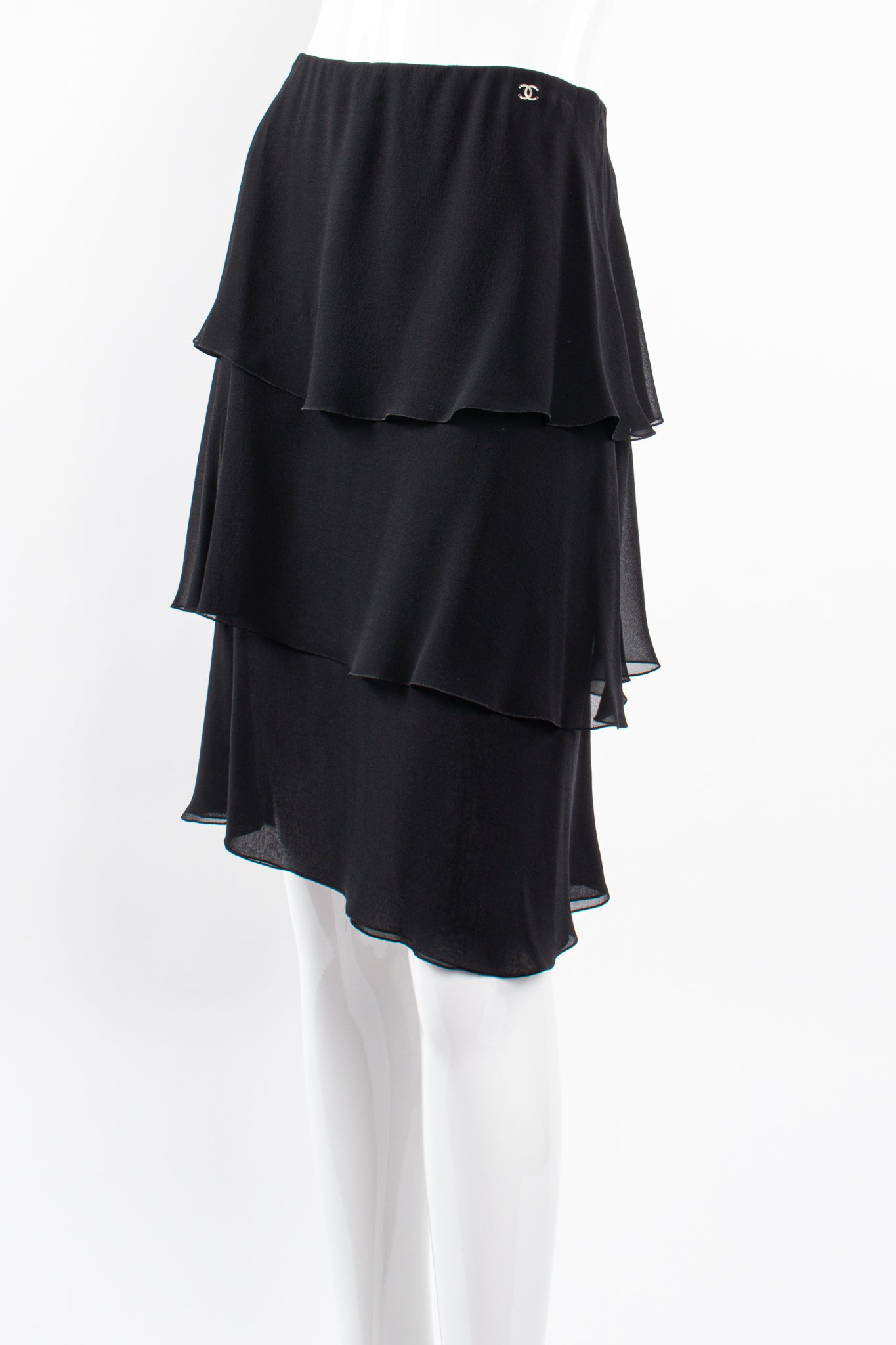 Vintage Chanel Chiffon Tiered Flounce Skirt on Mannequin front angle at Recess Los Angeles