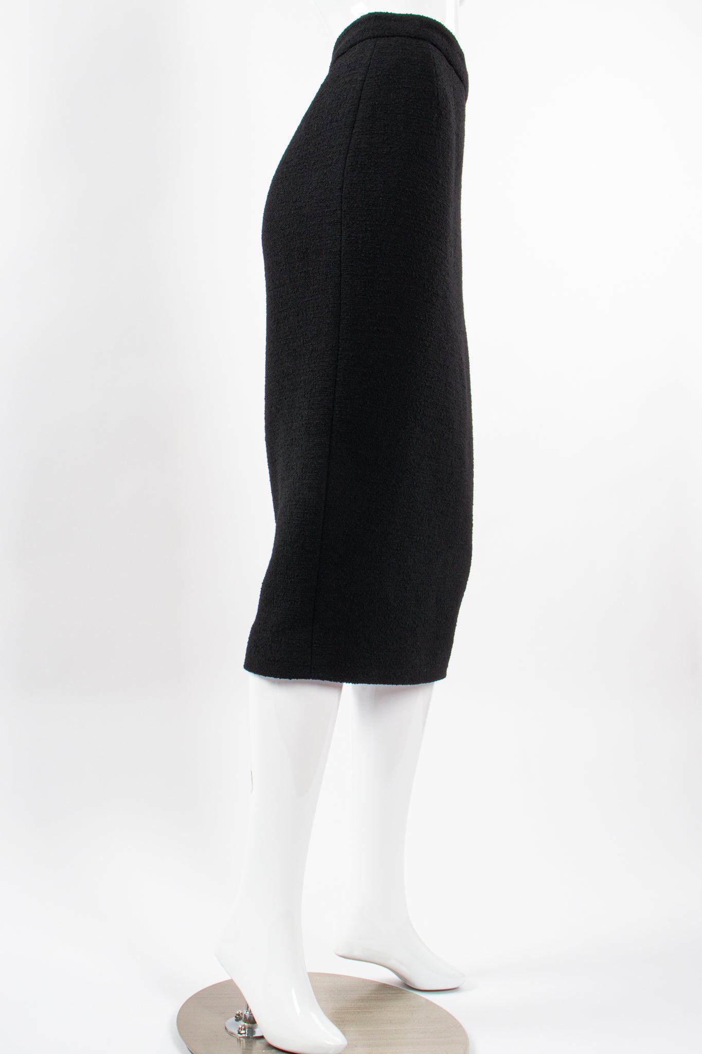 Vintage Chanel 1993 AW Bouclé Midi Pencil Hobble Skirt on Mannequin side angle @ Recess LA