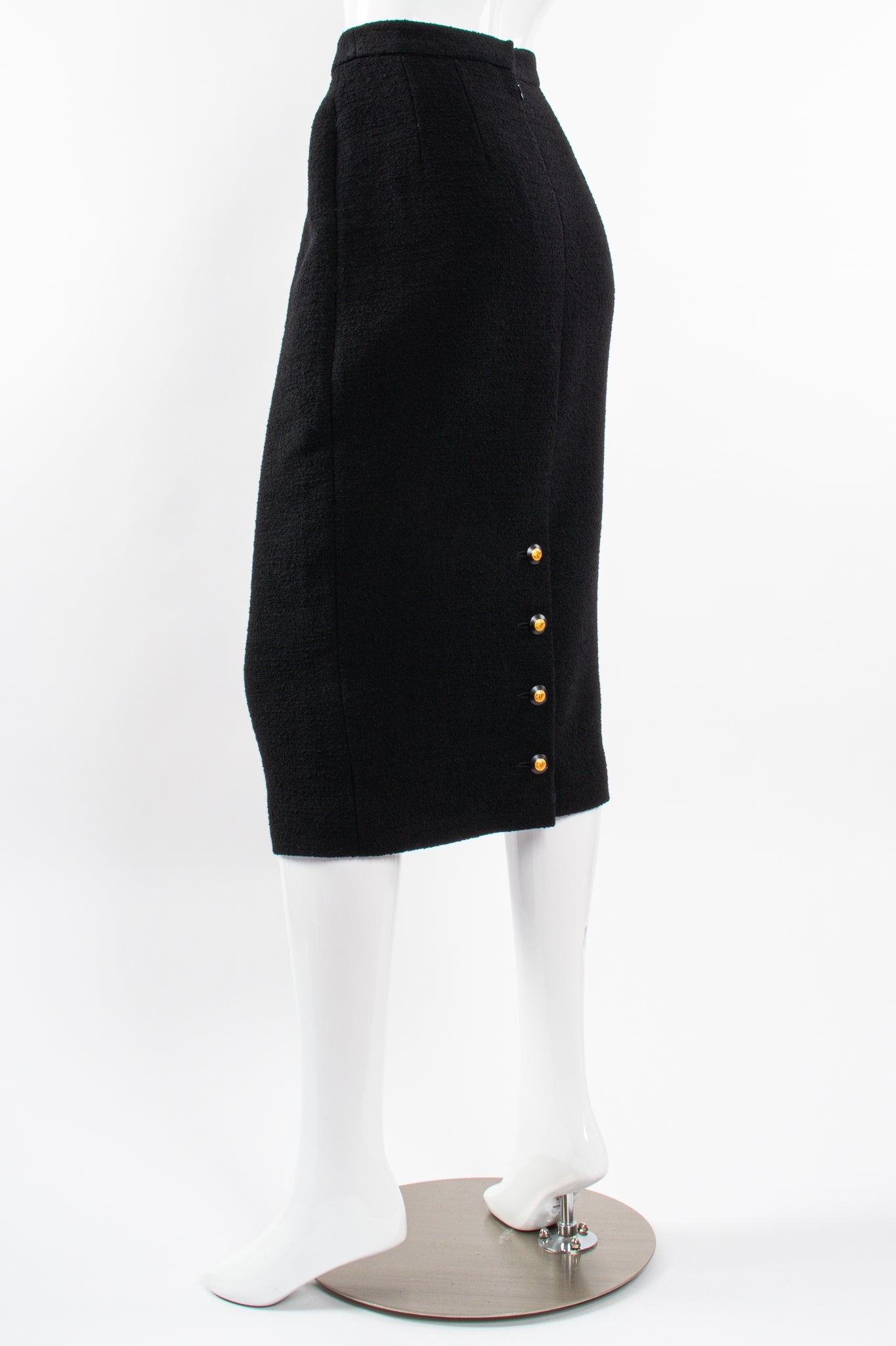 Vintage Chanel 1993 AW Bouclé Midi Pencil Hobble Skirt on Mannequin angle @ Recess LA