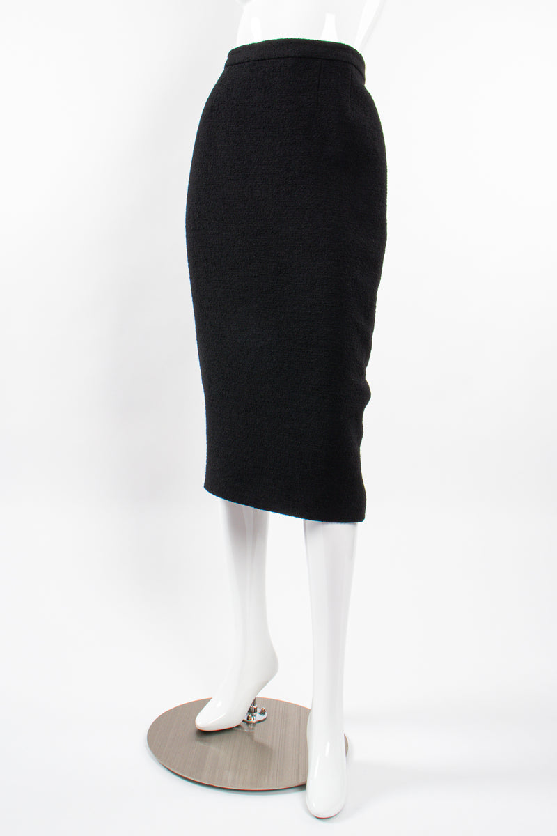 Vintage Chanel 1993 AW Bouclé Midi Pencil Hobble Skirt on Mannequin front angle @ Recess LA