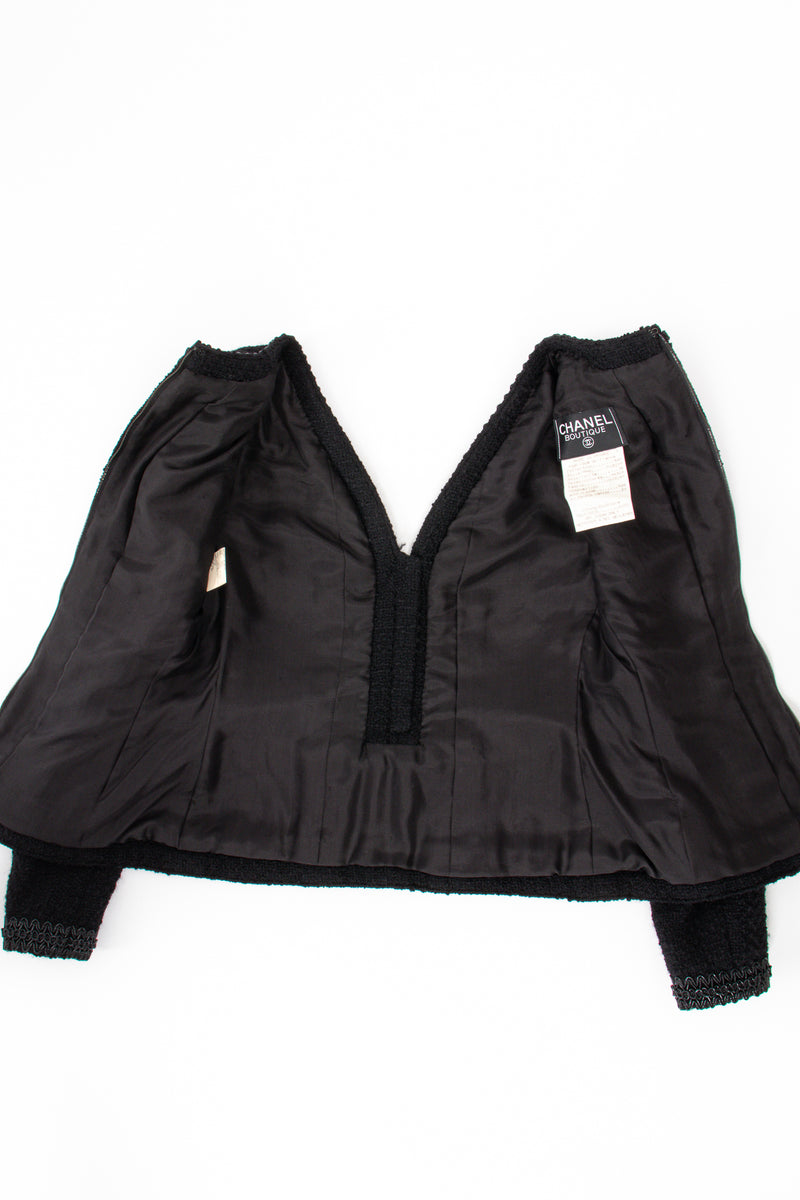 Vintage Chanel SS 1994 Runway Jelly Bow Bouclé Jacket & Skirt Set flat jacket open @ Recess LA