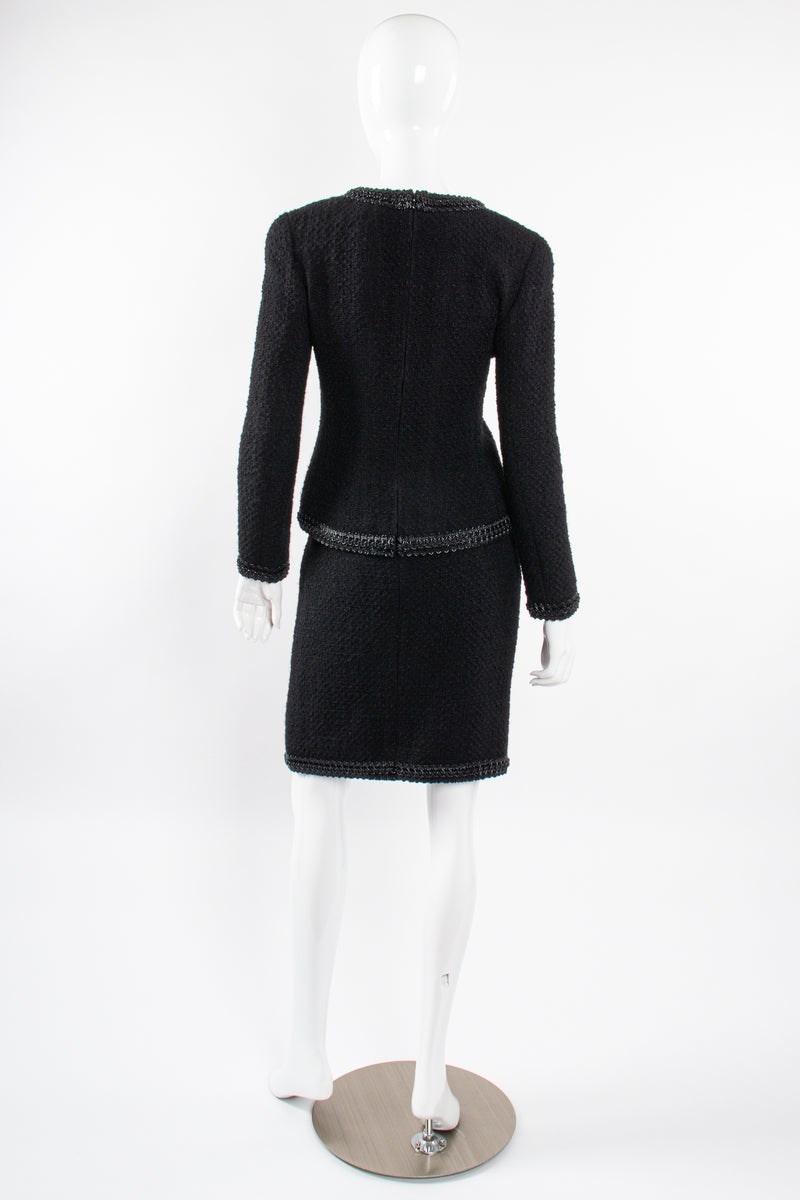 Vintage Chanel SS 1994 Runway Jelly Bow Bouclé Jacket & Skirt Set on Mannequin back @ Recess LA