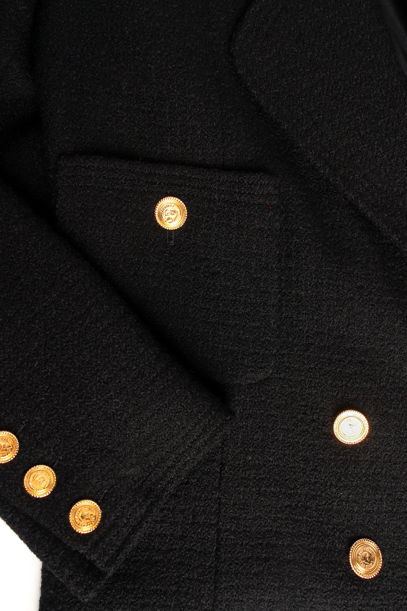 Vintage Chanel Boucle Jacket & Skirt Wool Set pocket, sleeve, button close  @ Recess LA