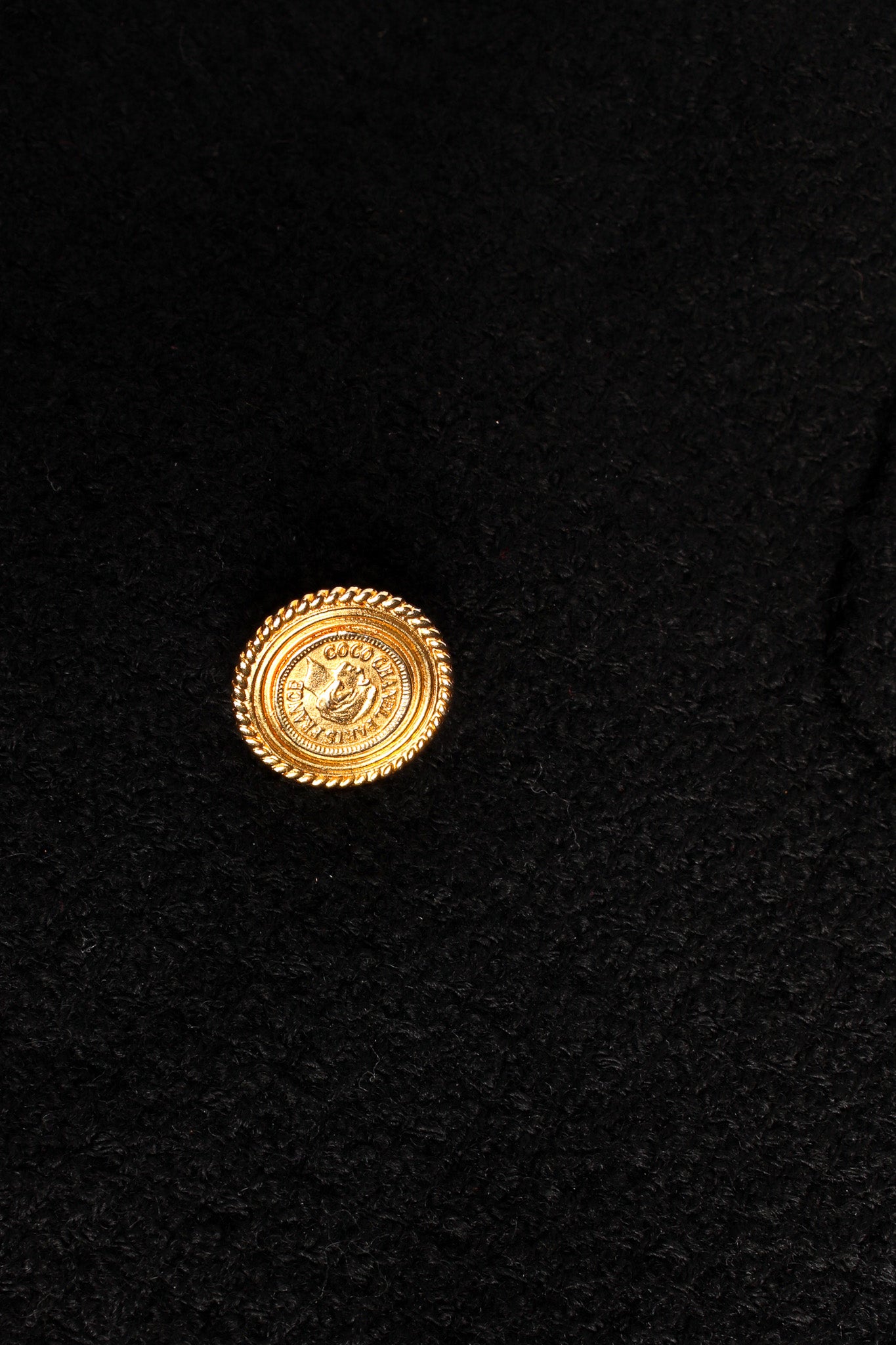 Vintage Chanel Boucle Jacket & Skirt Wool Set signed portrait button @ Recess LA