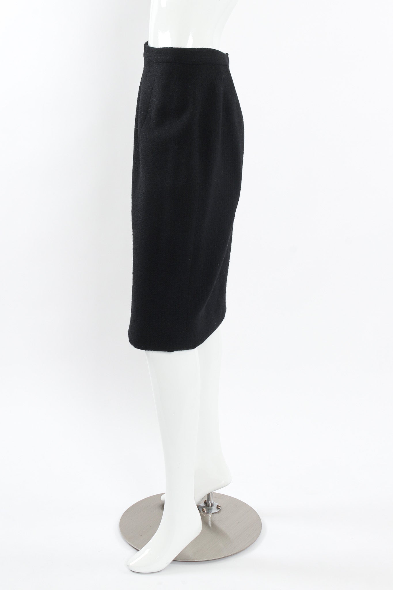 Vintage Chanel Boucle Jacket & Skirt Wool Set mannequin skirt side  @ Recess LA