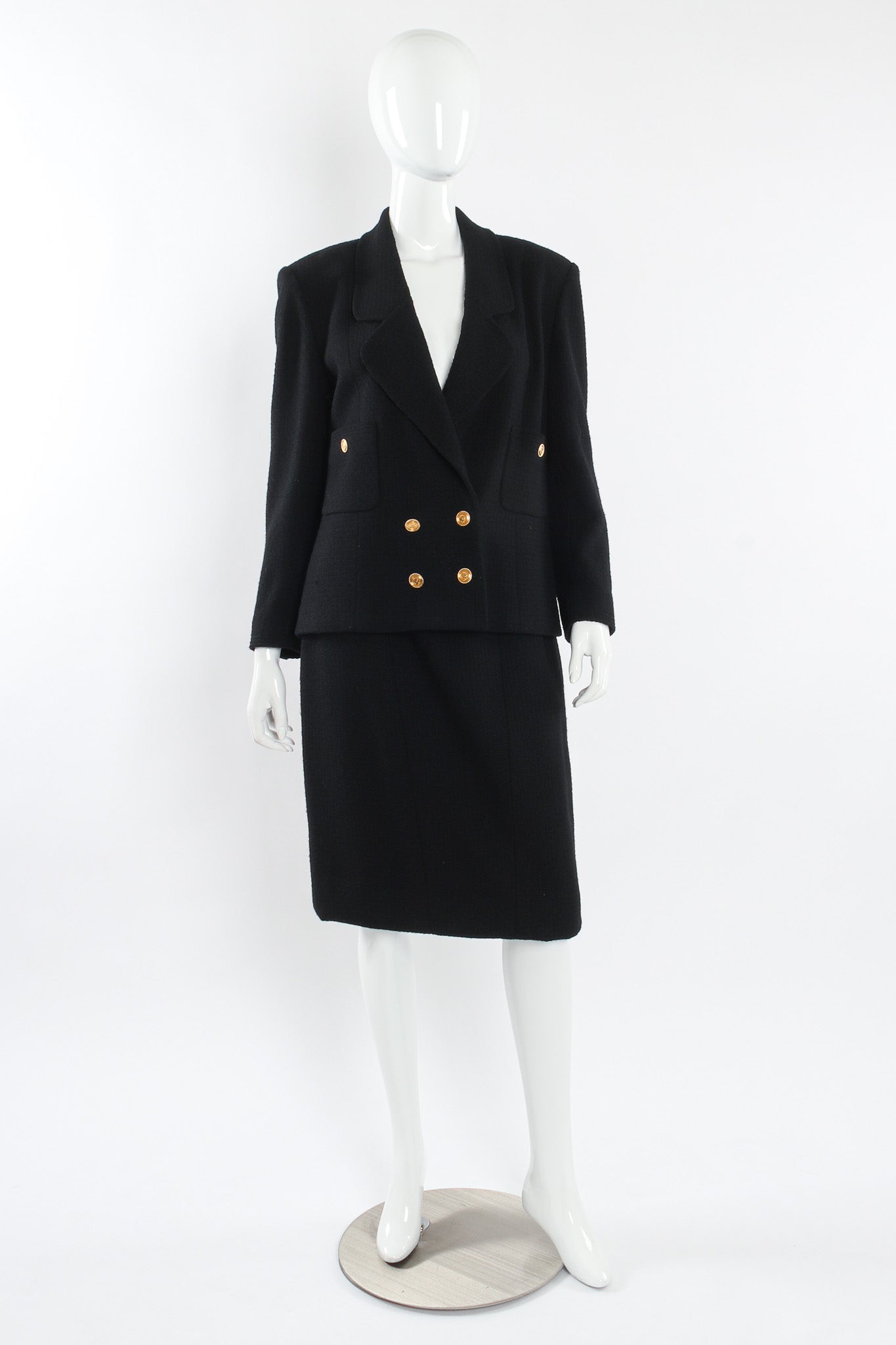 Vintage Chanel Boucle Jacket & Skirt Wool Set mannequin front @ Recess LA
