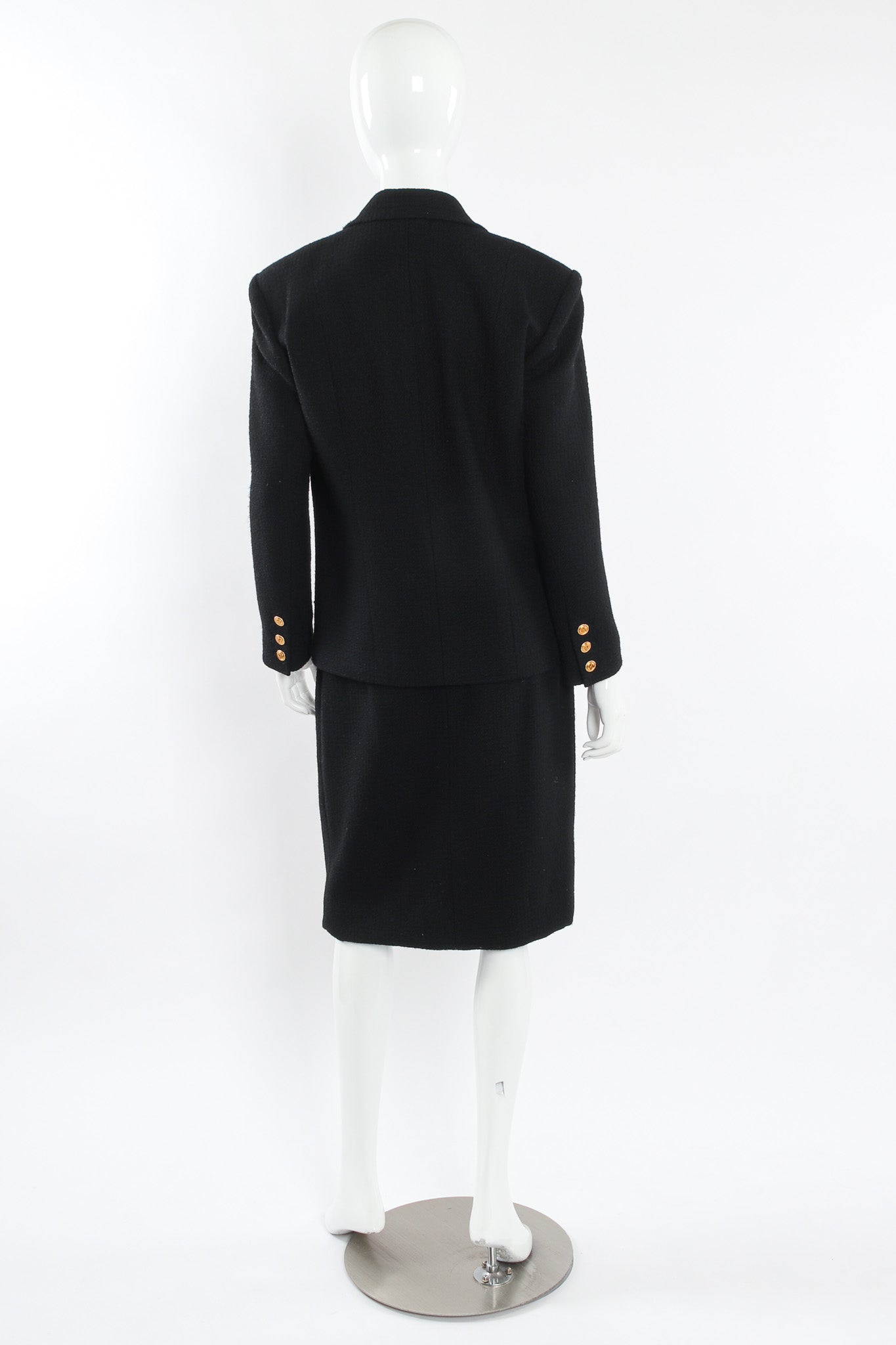 Vintage Chanel Boucle Jacket & Skirt Wool Set mannequin back @ Recess LA