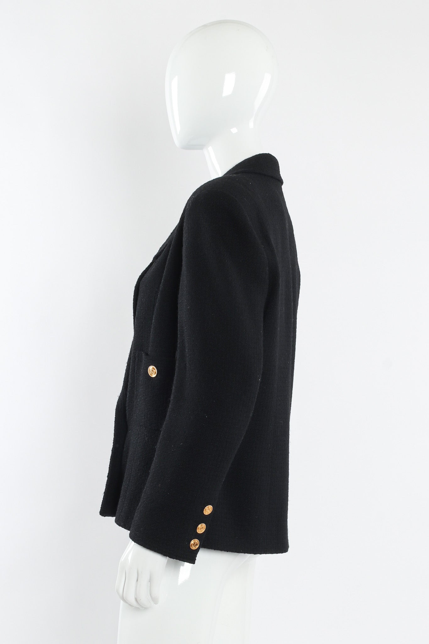 Vintage Chanel Boucle Jacket & Skirt Wool Set mannequin side jacket @ Recess LA