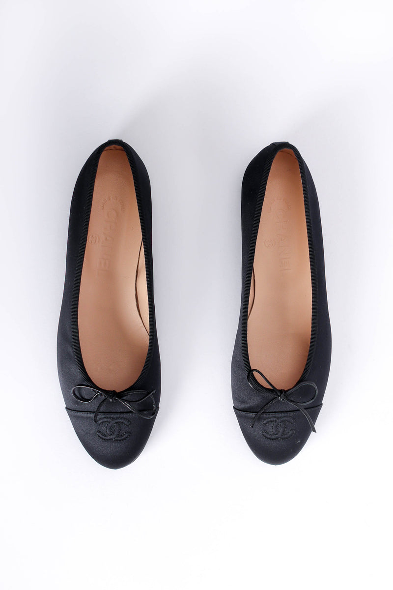 Chanel Satin Bow and Crystal 'CC' Logo Ballet Flats For Sale at