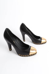 Vintage Chanel CC Cap Toe Chain Link Pumps sides @ Recess LA