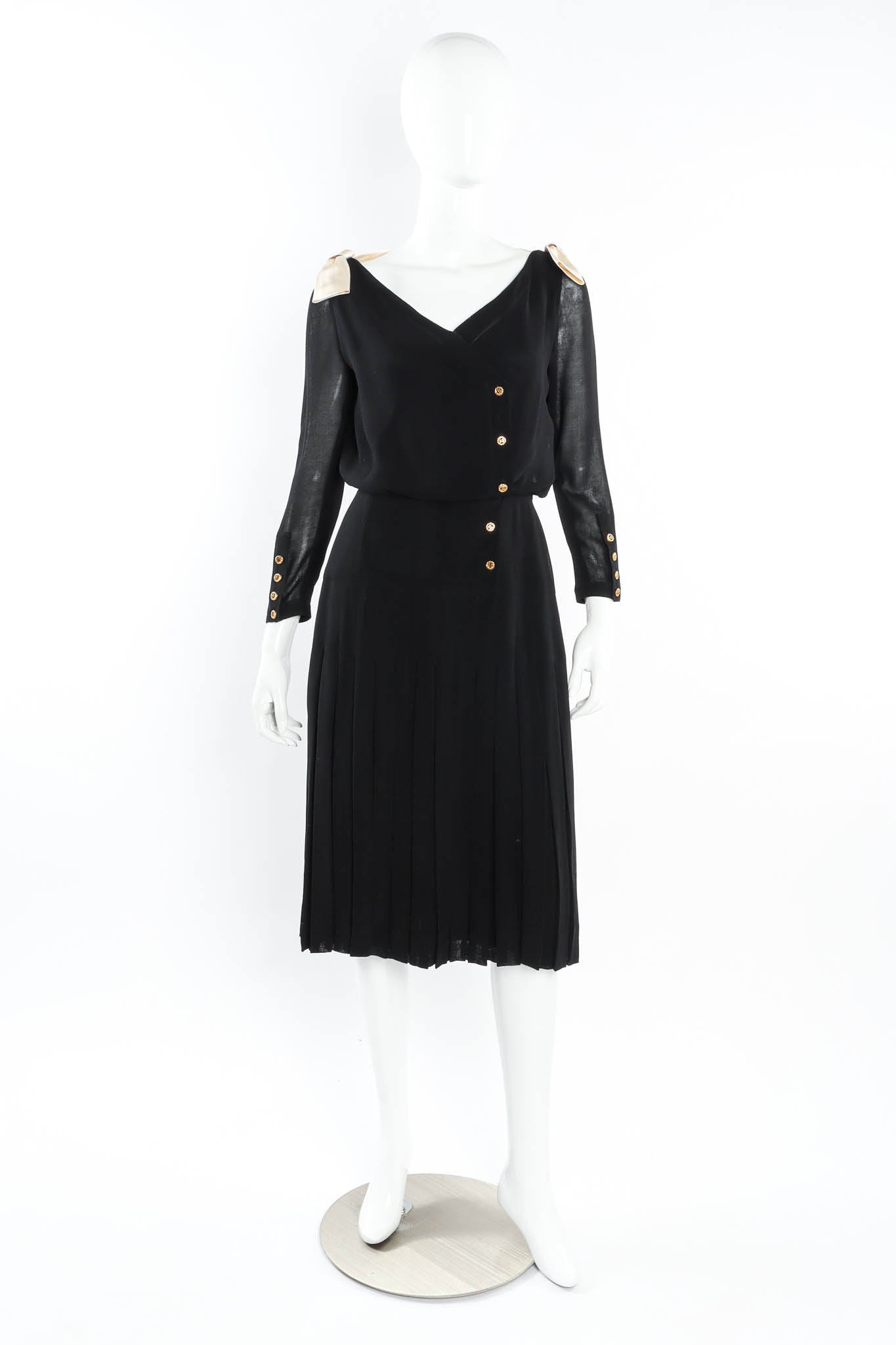Vintage Chanel CC Pleated Wrap Dress mannequin front @ Recess LA