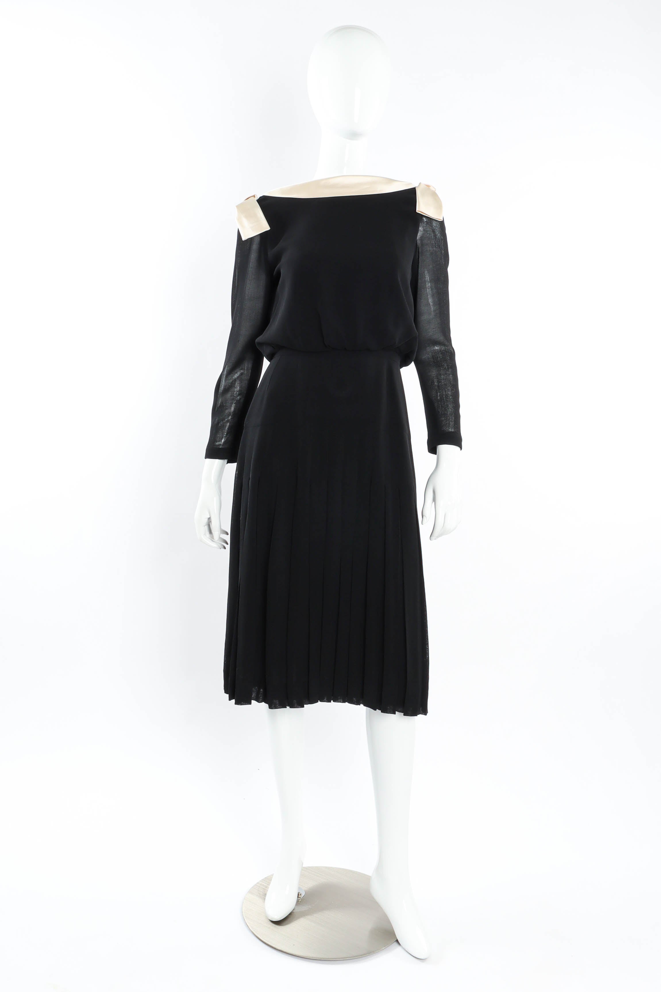 Vintage Chanel CC Pleated Wrap Dress mannequin front Reversed side @ Recess LA