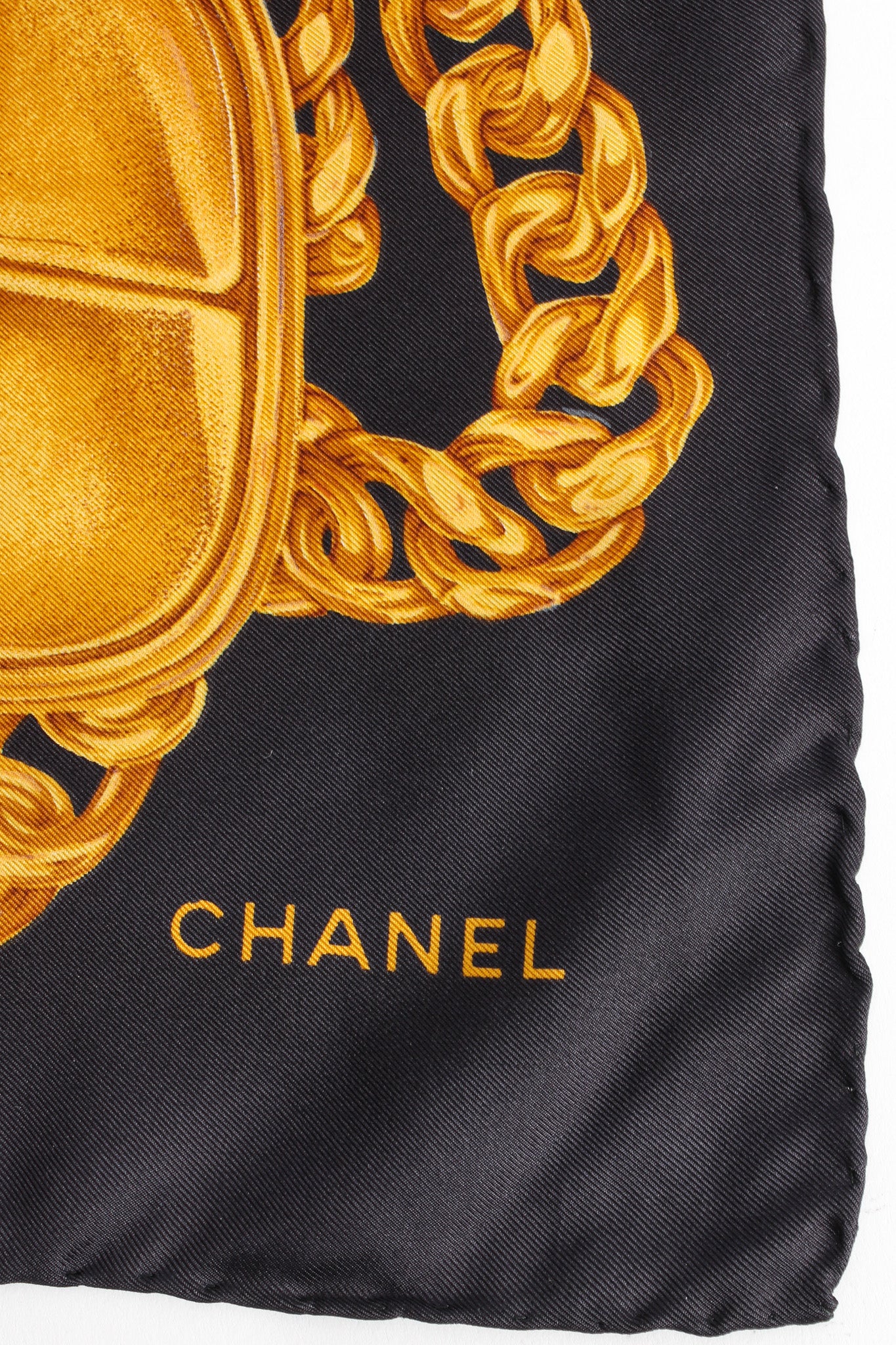 Vintage Chanel Geo Gold Chain Print Silk Scarf signed @ Recess LA