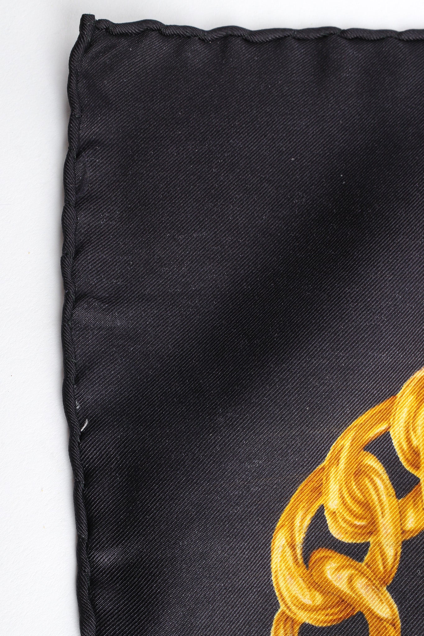 Vintage Chanel Geo Gold Chain Print Silk Scarf rolled edges @ Recess LA