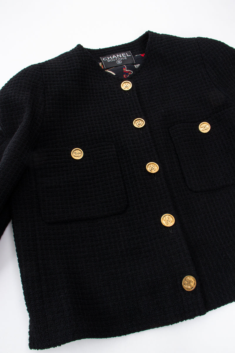 Vintage Chanel Monochrome Tweed Boxy Jacket and Skirt Set jacket flat at Recess LA