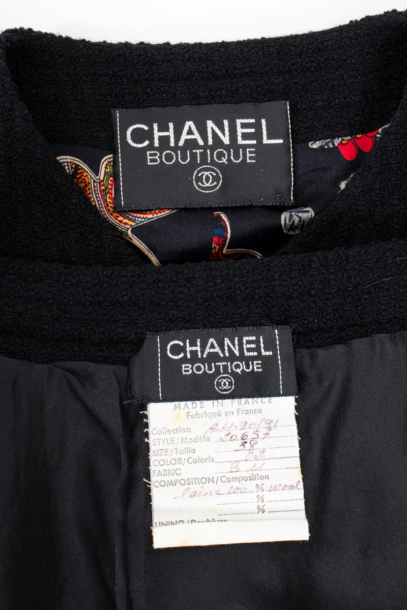 Vintage Chanel Monochrome Tweed Boxy Jacket and Skirt Set labels at Recess LA
