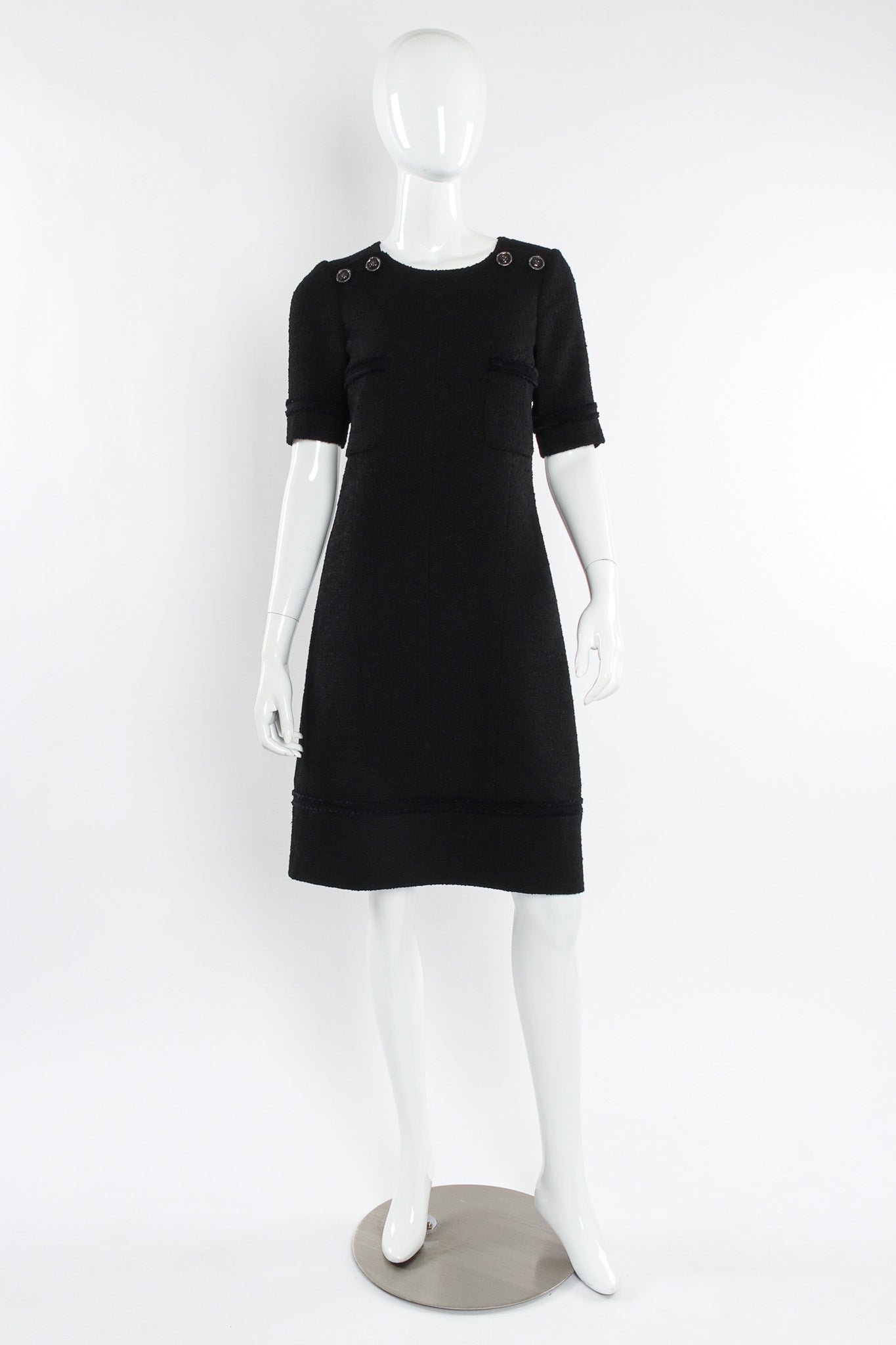 Chanel Black Wool Brooch Embellished Overlay Paneled Dress M Chanel